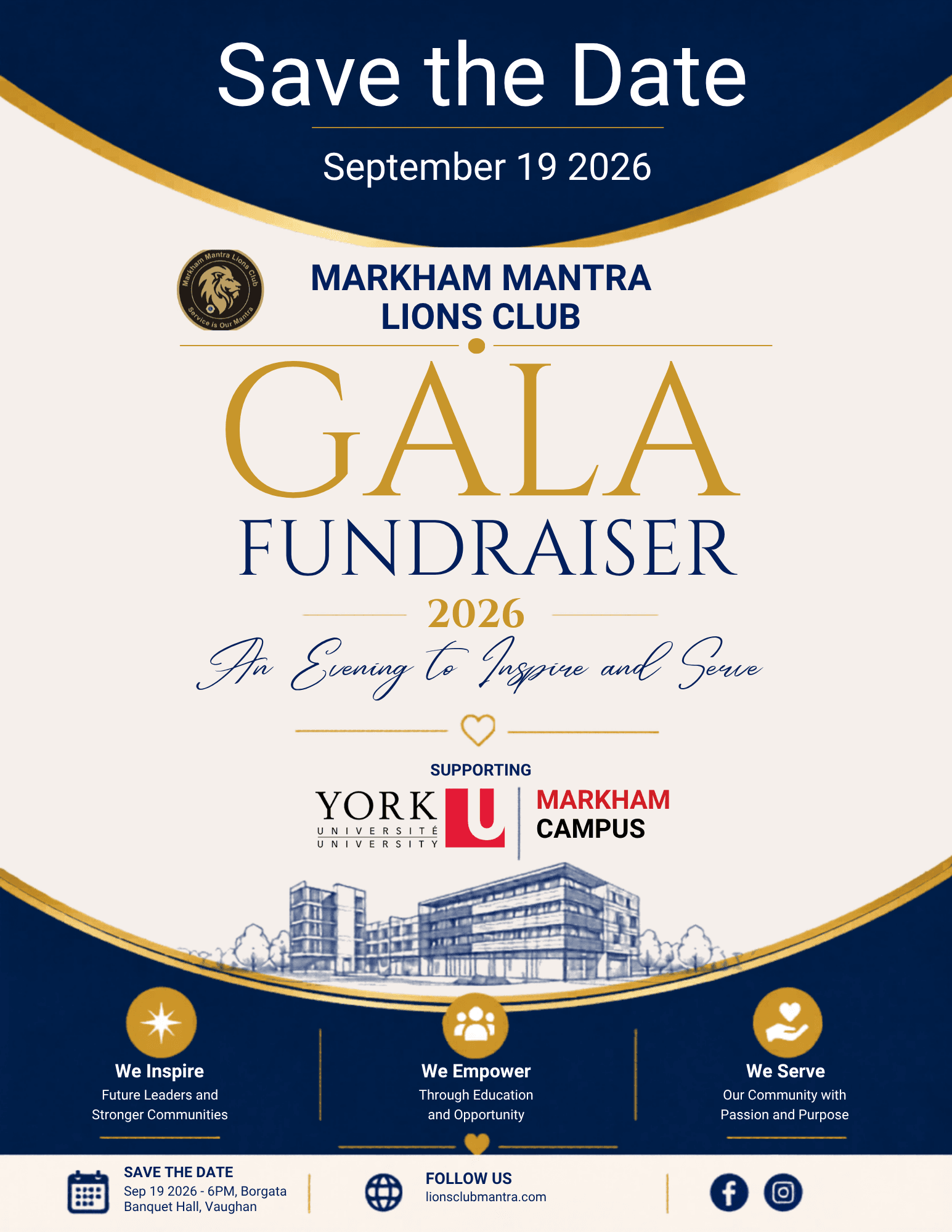 Markham Mantra Lions Club Gala Fundraiser 2026 - Save the Date, September 19 2026