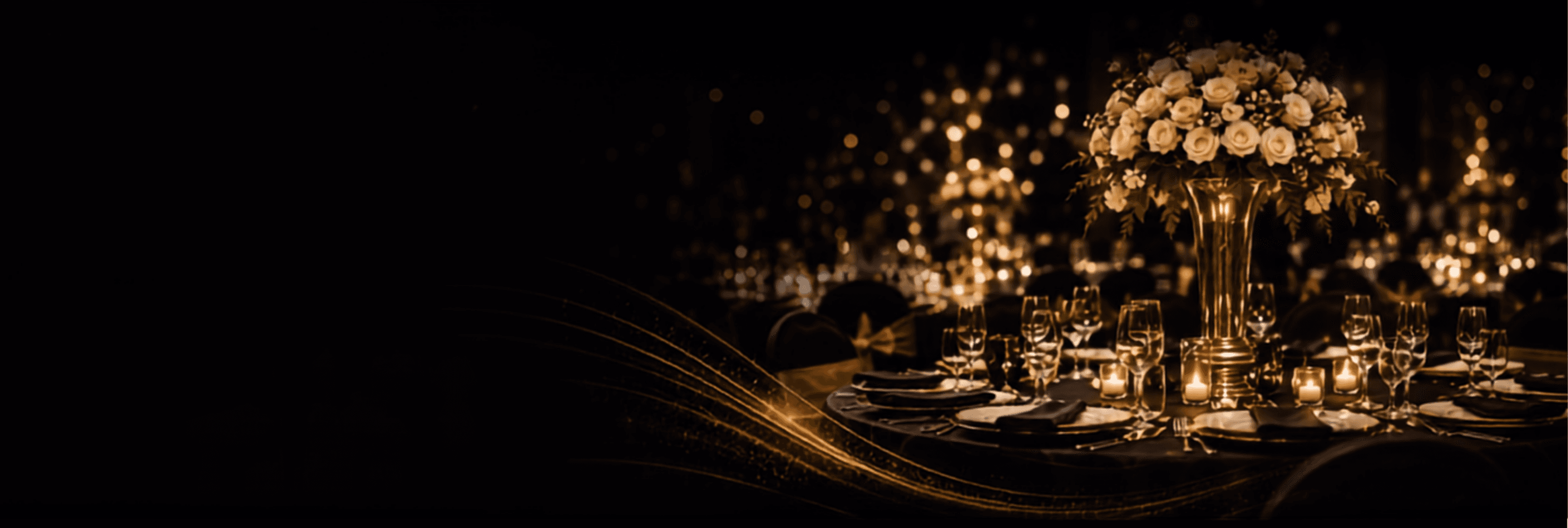 Elegant gala table setting with roses and candlelight