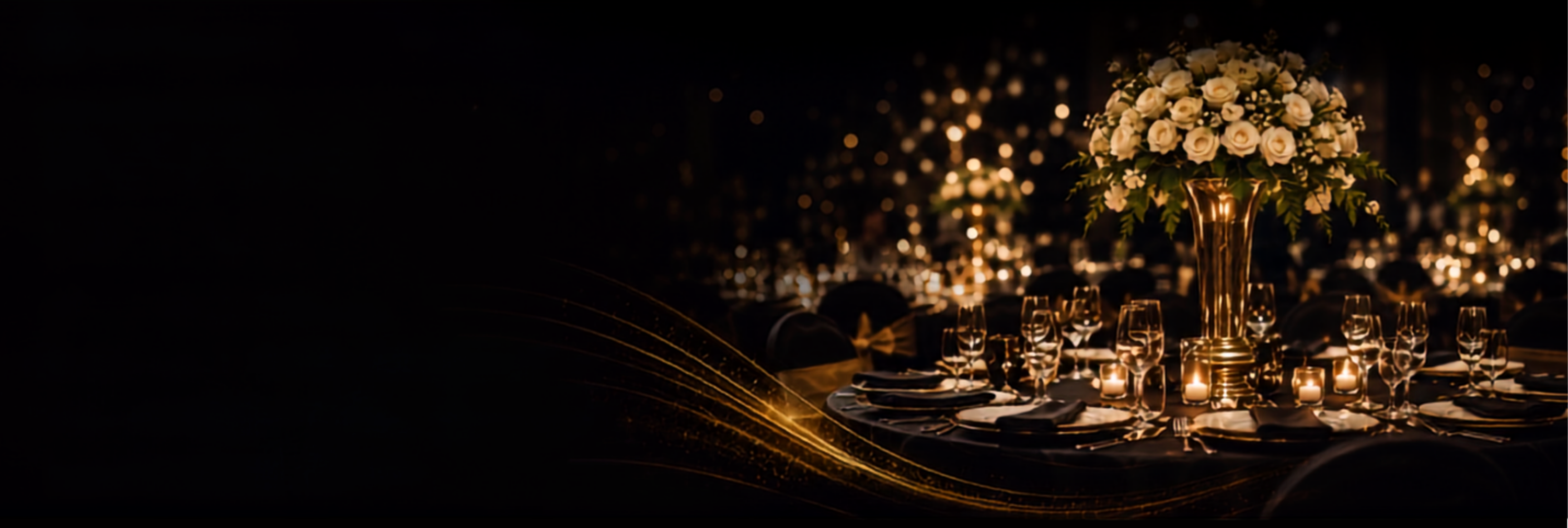 Elegant gala table setting with roses and candlelight